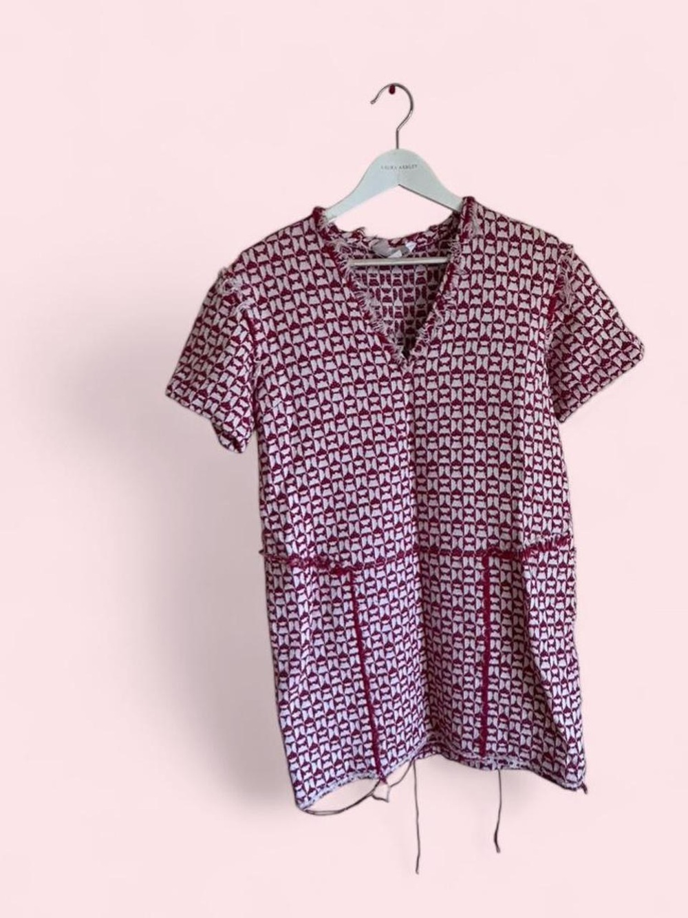 Designer Derek Lam Women's Pink Patterned Short-Sleeve V-Neck Tunic | Size S-M